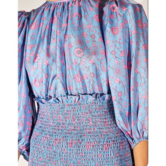 NWT Cynthia Rowley smocked silk twill dress, Small $495 - Picture 4 of 11